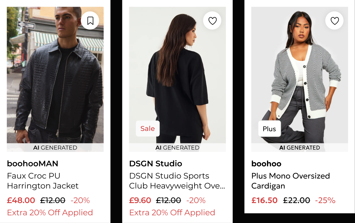 Product cards with the AI generated strip
