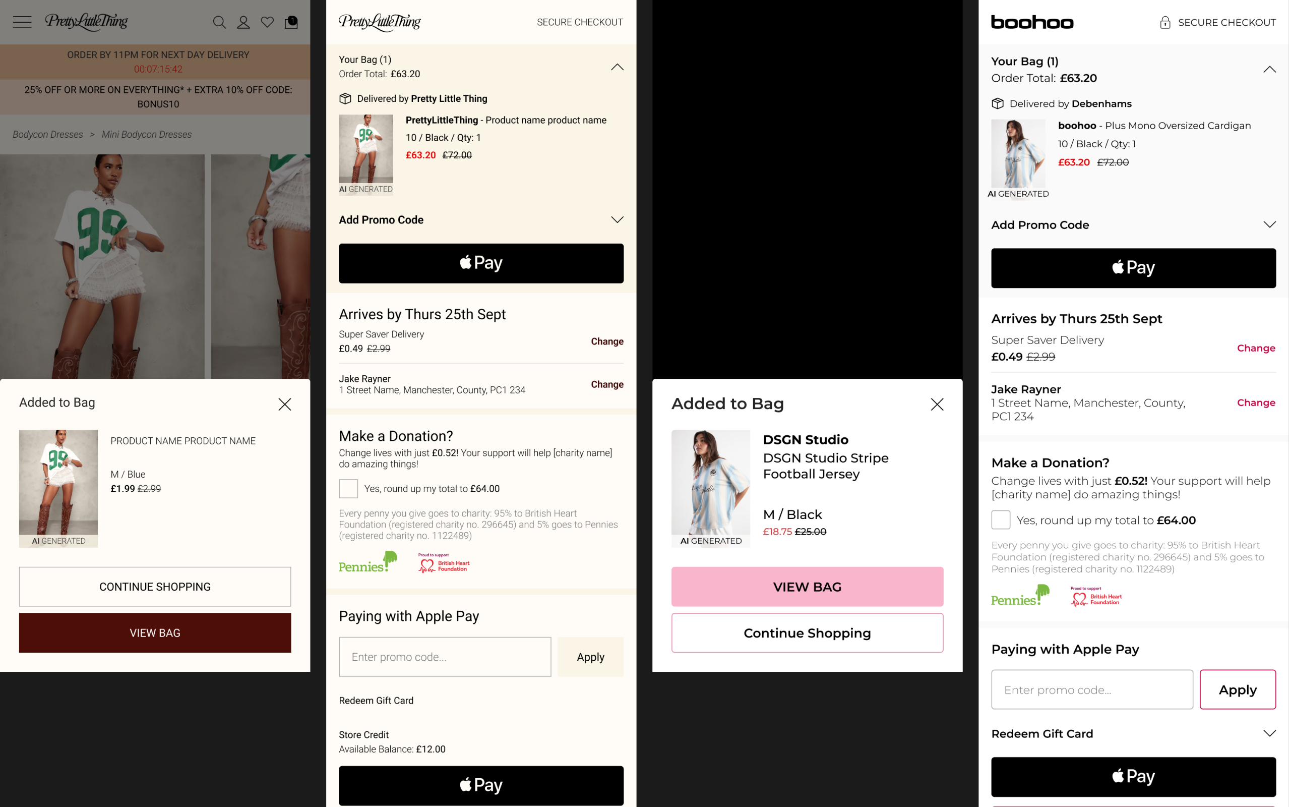 Bag and checkout screens without the strip